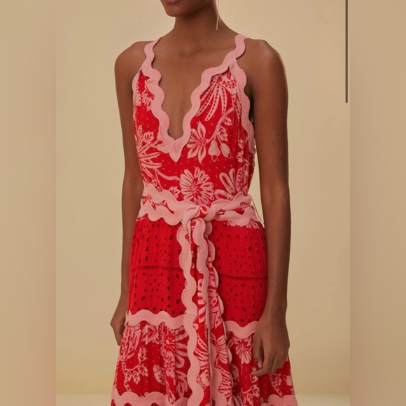 NWT FARM Rio Flowerful Birds Red Mix Midi Dress Sz XL - Picture 8 of 8